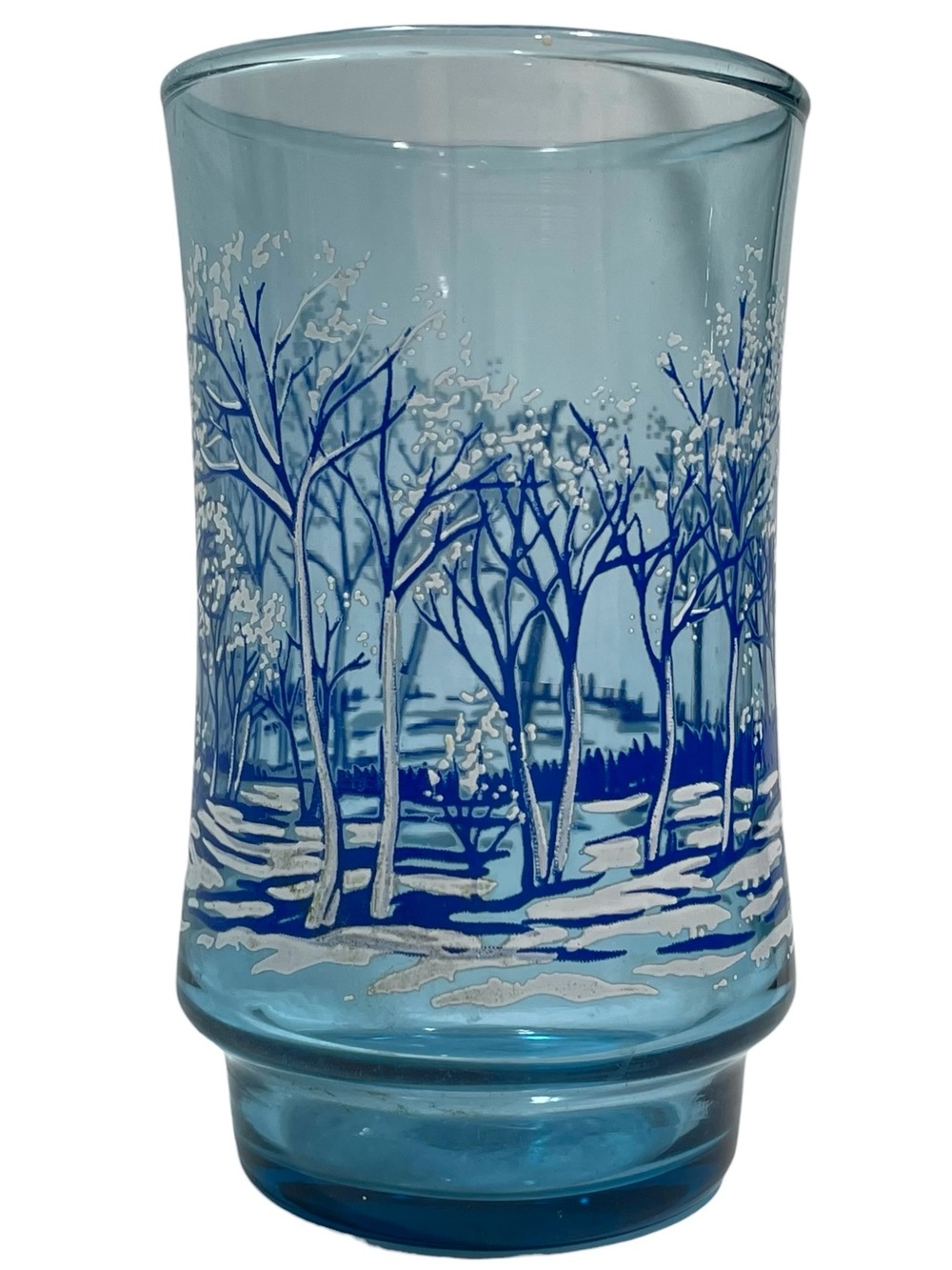 Vintage 1980s Libbey St. Clair "Seasonal Landscape" Winter Blue Juice Glass